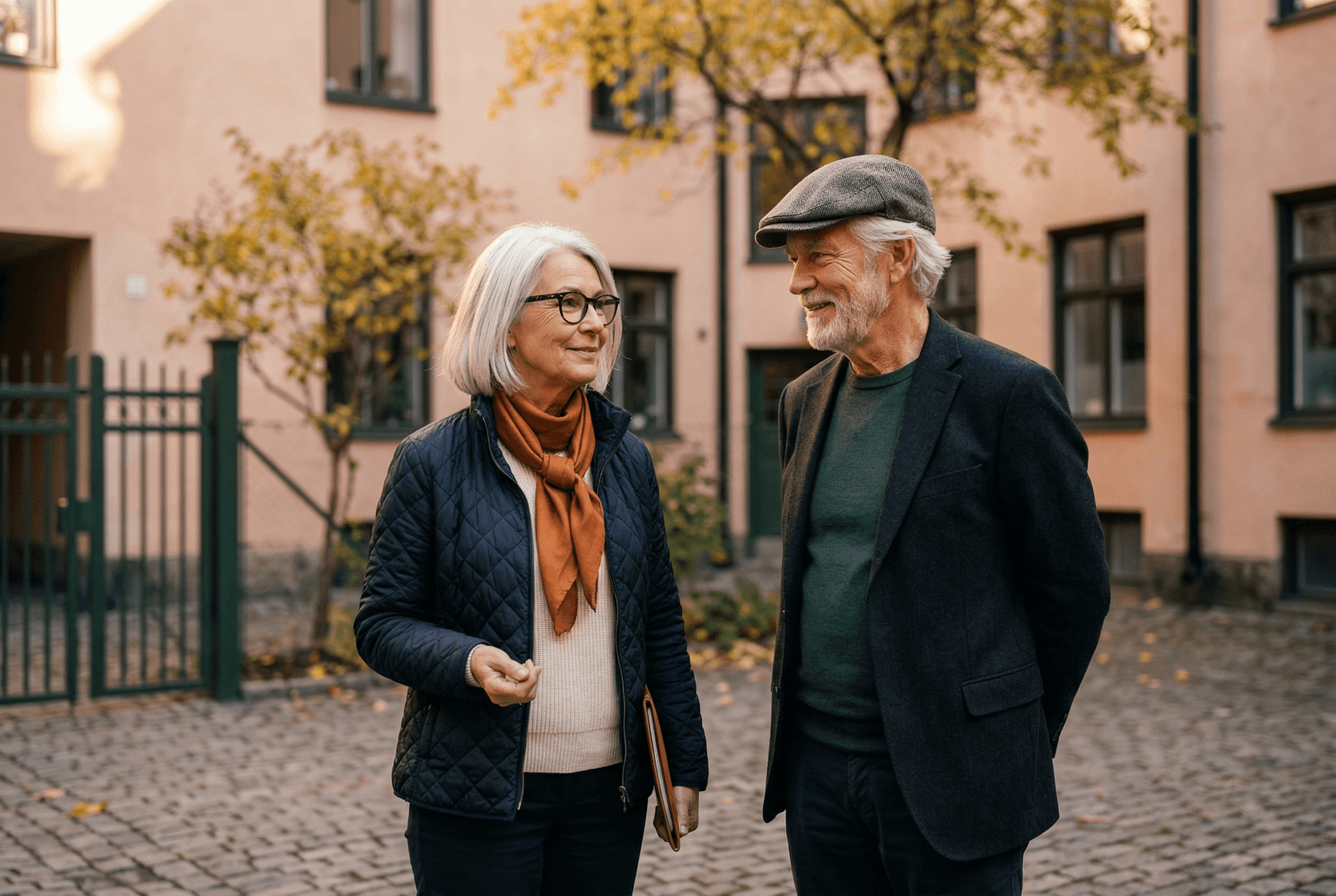 Par framför bostadshus